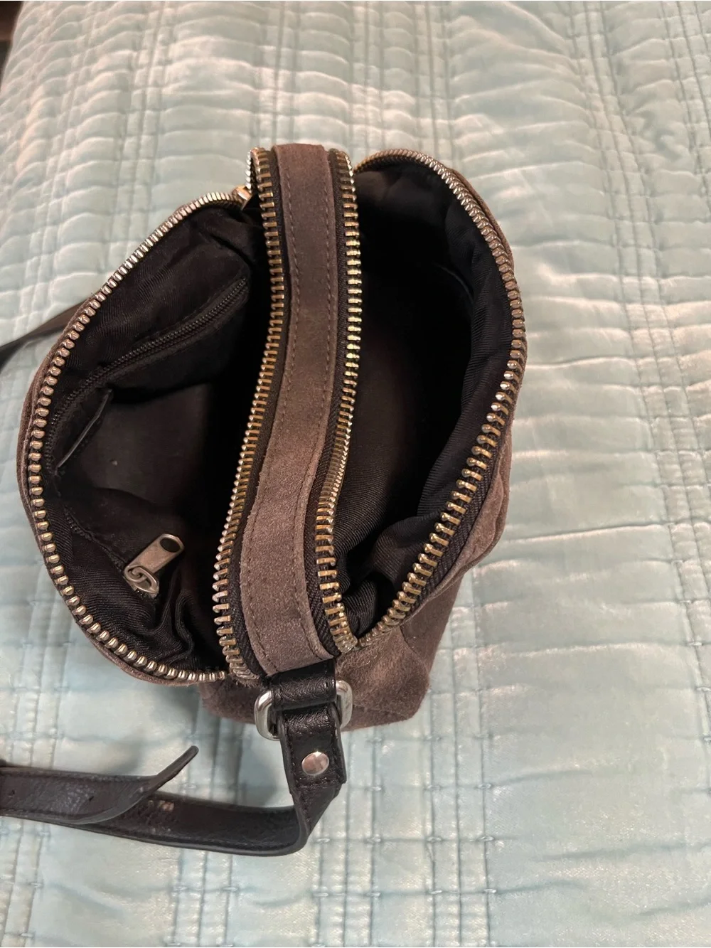 silence + noise Gray Suede Crossbody Bag with Black Trim